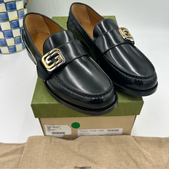 Men’s Gucci interlocking G leather loafers size 9 fits 10 US made in Italy - Picture 1 of 9